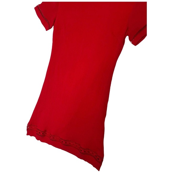 Lulus Womens XS Perfect Time Shift Dress Short Sleeve Gauzy Embroidered Red - Picture 6 of 16